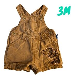 Miniville Playette Dino Shortalls Overall Dino Embroidered Khaki Brown Infant 3m